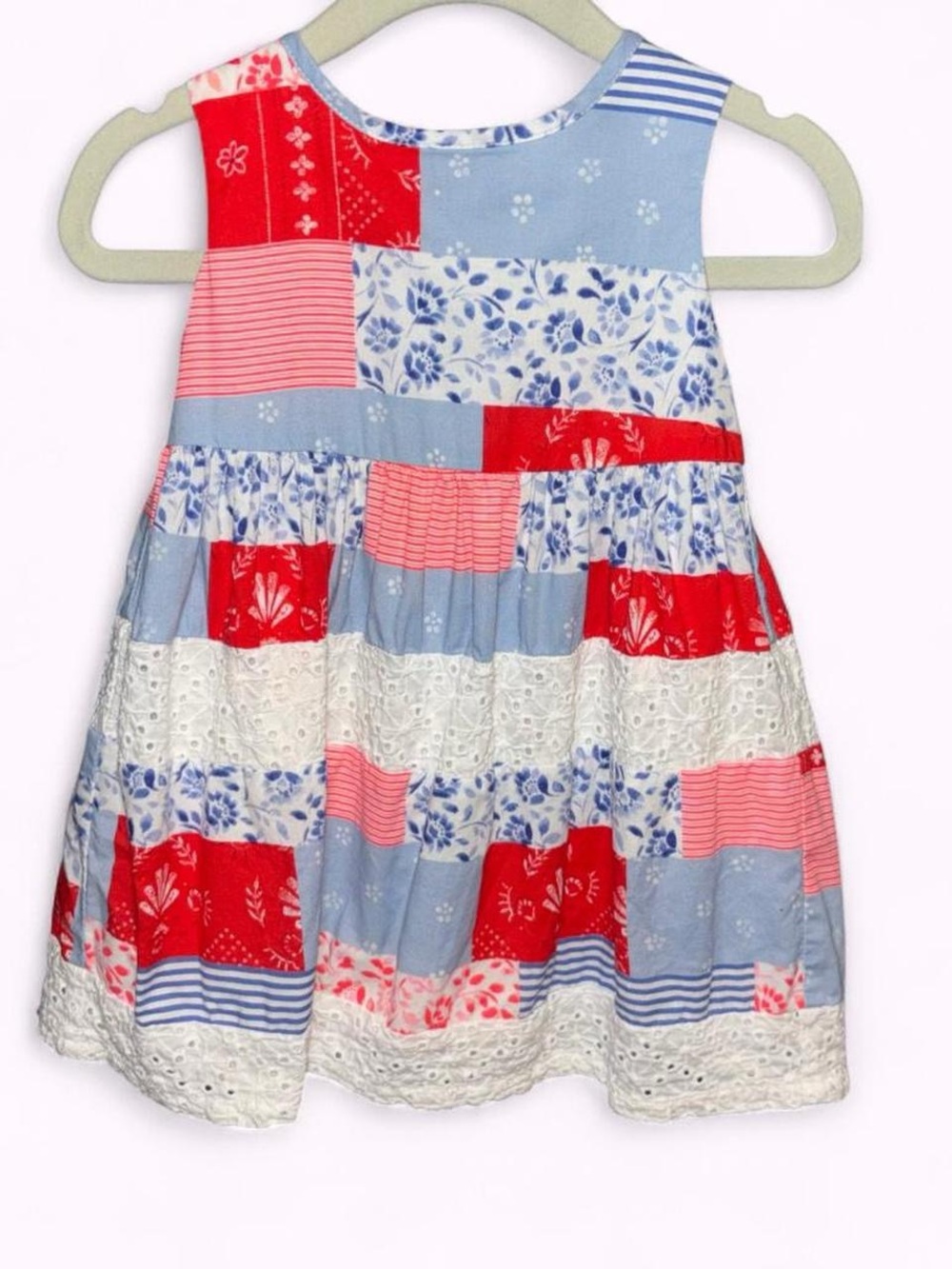 Baby B'gosh Patchwork Floral & Stripe Baby Dress - Red, Blue & White